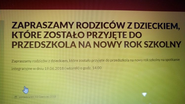 ZAPRASZAMY RODZICÓW Z DZIECKIEM, KTÓRE ZOSTAŁO PRZYJĘTE DO PRZEDSZKOLA NA NOWY ROK SZKOLNY